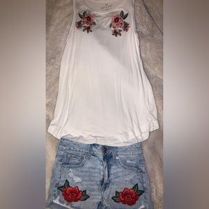 American Eagle outfitters top and matching blue jean shorts